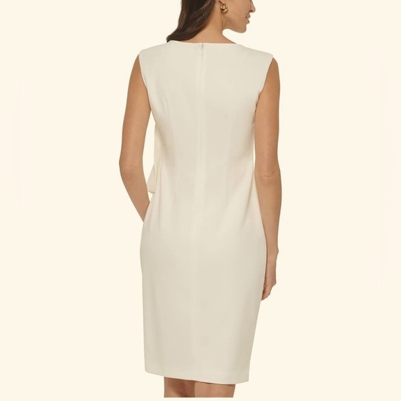 CALVIN KLEIN Ruffle-trim Sheath Dress Size 8 Cream Scuba Crepe Church Shower - Picture 3 of 12